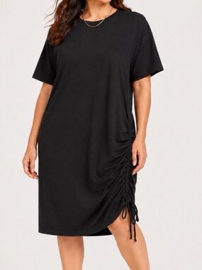 3 for $20 UNIVERSAL THREAD Classic Black Short Sleeve Side-Ruched T-Shirt Dress